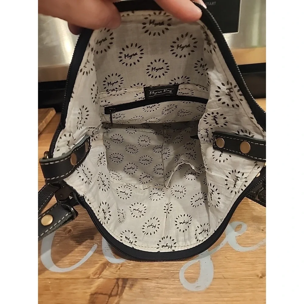 Myra Bag Multi Colored Black White‎ Cow Hide & Leather 12 X 13 X 4 Zip Top